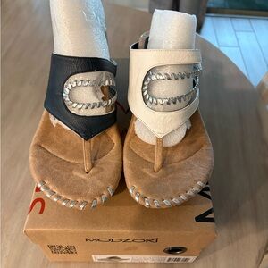 Modzori Black and Cream Sandals with Silver Accents
